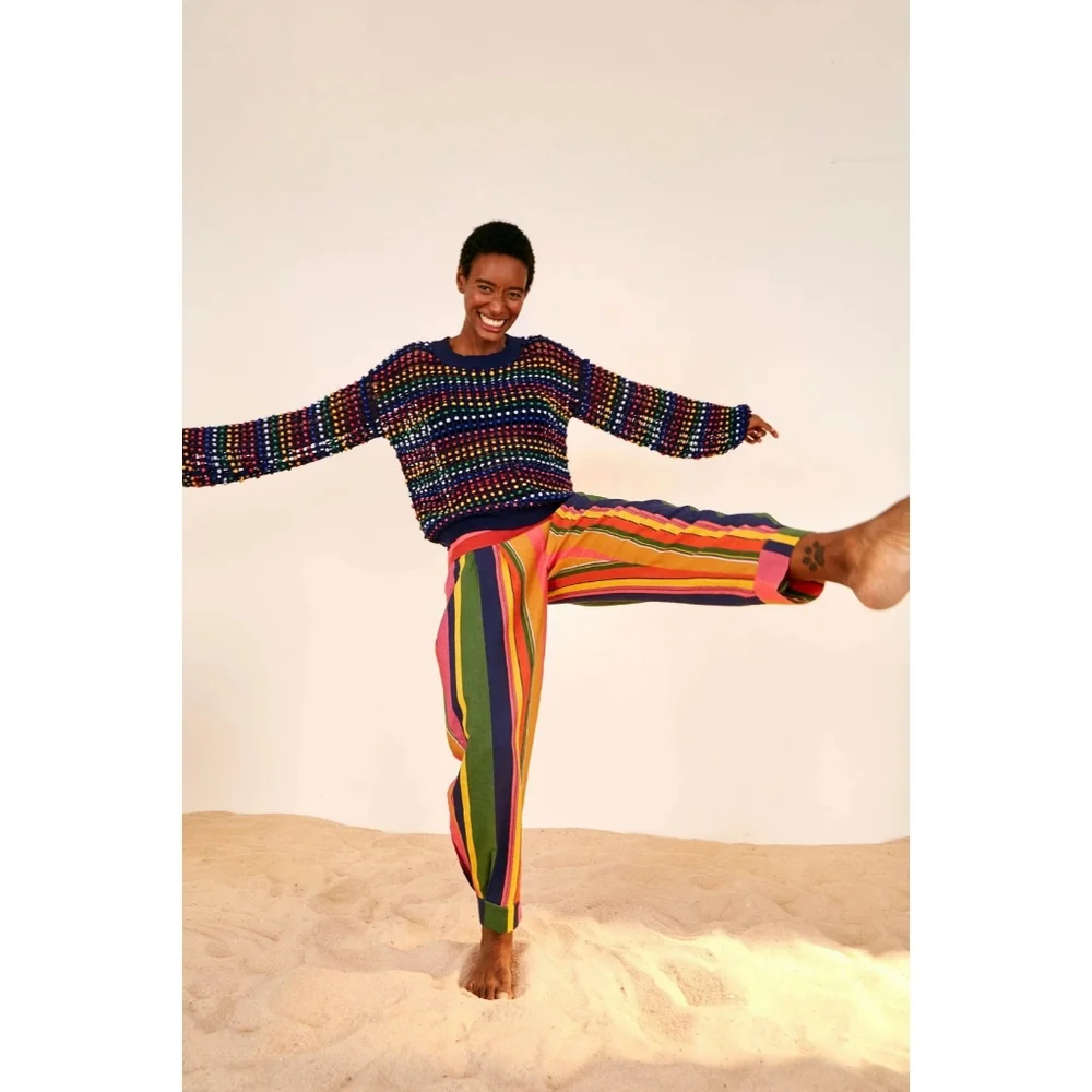 Farm Rio Mixed Stripes Linen Drawstring Pants